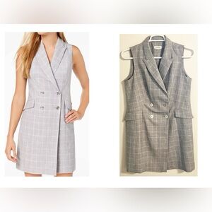 NWT Calvin Klein Sleeveless Double Breasted Blazer Silhouette Gray Plaid Dress